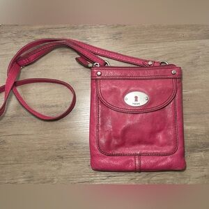 Fossil Maddox Crossbody‎ Purse Leather Pink Magenta Slim Bag.